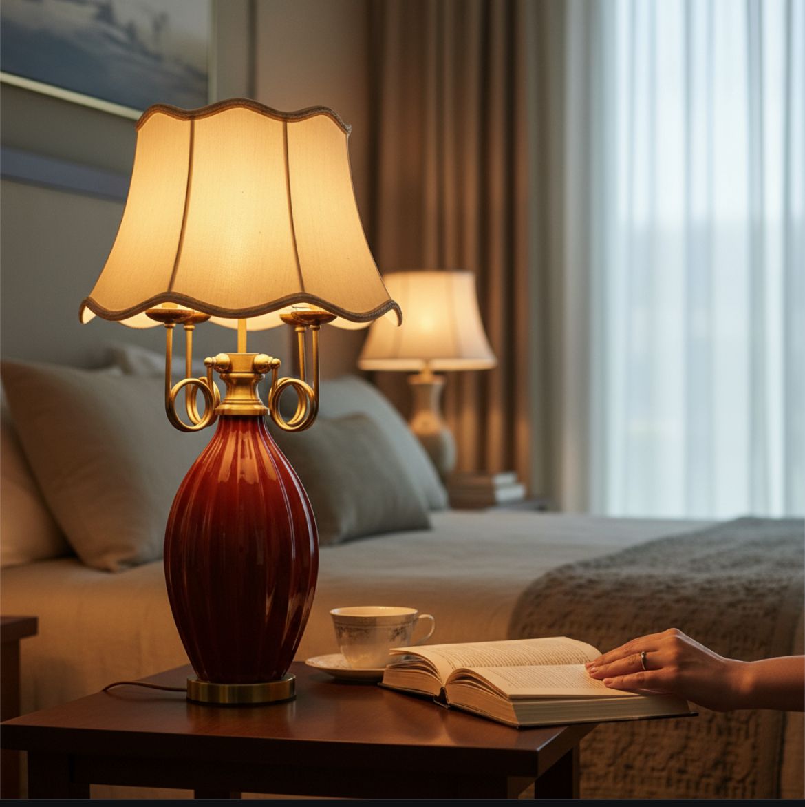 Royal Cherry Red Porcelain Side Table Lamp